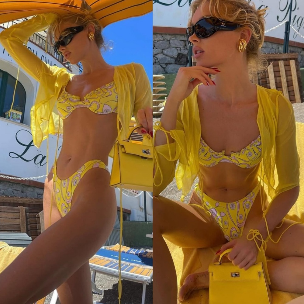 Heavy Manners X Elsa Hosk Side Tie Cheeky Bottom in La Piscine Size Medium NEW!
